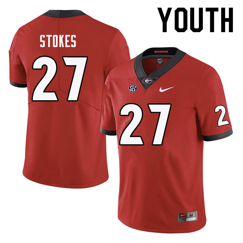 Youth #27 Eric Stokes Georgia Bulldogs College Football Jerseys-Red - Click Image to Close